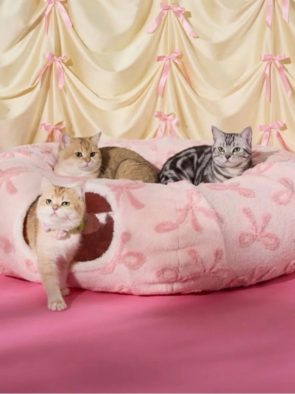 BEDSURE Plush Pink Cat Tunnel & Bed Combo - Soft Play Lounger ❗️🎀💕⭐️